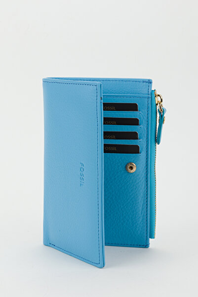 Fossil Kutulu Hakiki Deri Gök Mavi Orta Boy Kadın El Portföyü Kartlık Cüzdan