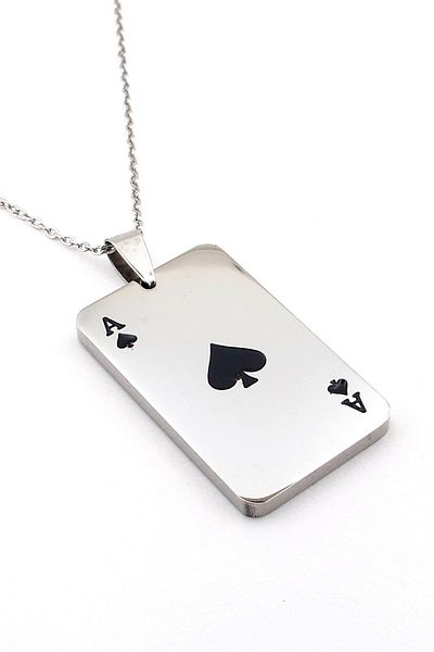 Solfera Spades Ace Playing Cards Poker Stainless Glossy Steel Men Chain Necklace Q0959