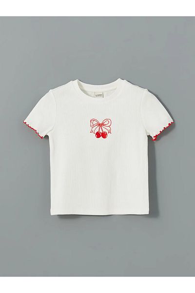LC Waikiki طقم تي شيرت وتنورة للفتيات من LCW Kids Ecru Cherry
