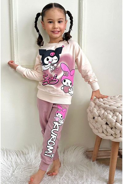 LİLLYPİCCA Girl's Character Patterned Two-Strand Cotton Combed Fabric 2-Piece Combination Suit