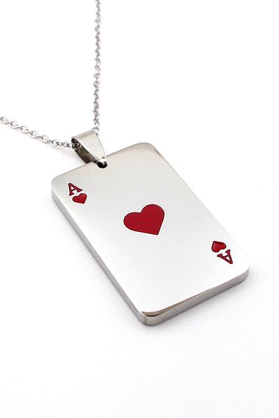 Solfera Playing Card Poker Necklace - Stainless Shining Steel Men's Chain Q0960