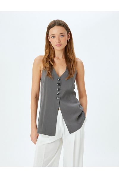 Koton Halter Collar Buttoned Long Vest