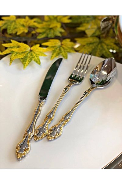 Nehir Adriana 89 Pieces Plain Gold Cardboard Boxed - Fork Spoon Knife Set
