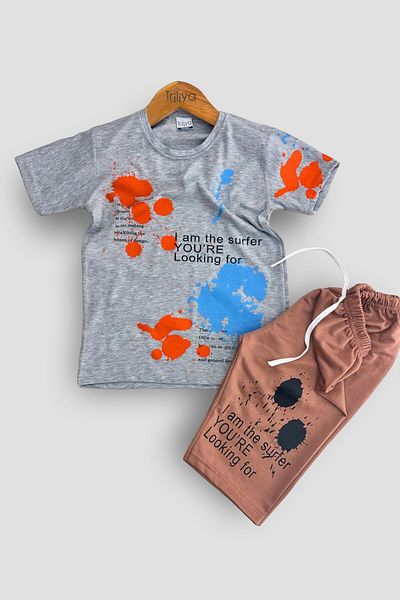 TRİLİYA Boy's Summer Suit - T-shirt and Capri Set - Economical
