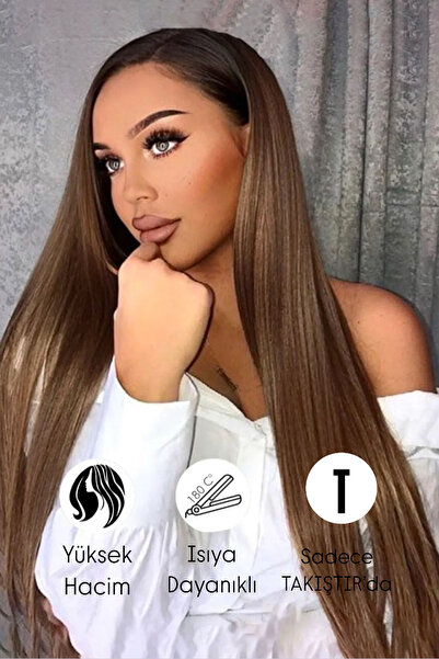 TAKIŞTIR Isıya Dayanıklı Yarımay Çıt Çıt Saç - Sh6d- Fındık Kahve - Düz - 60 Cm - 110 gr (Pınar)