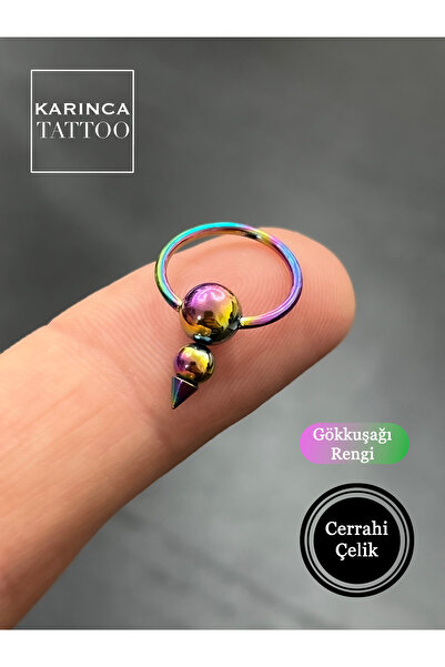 Karınca Piercing Spike Halka Gökkuşağı Renkli Piercing Cerrahi Çelik Tragus H...