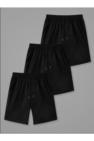 yg ydn giyim 3-Piece Black Color Comfortable Fit Soft Fabric Summer Shorts with Elastic Waist Pockets