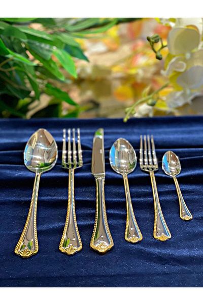 Nehir Gold Plain 72 Pieces - River Fulya Spoon Mice Set