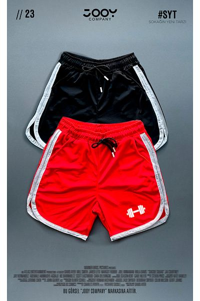Jooy Black - Red Dumbbell Printed Training Fitness Sportsman Shorts Set of 2