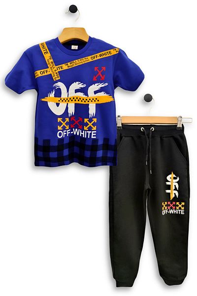 TRİLİYA Triliya Boy's Double Set - Off-White Printed T-Shirt and Sweatpants Age 3-11