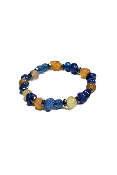 Janti Jtaw23Dob1125 Sea and Sandsaline Love Agate and Hematite Natural Bracelet