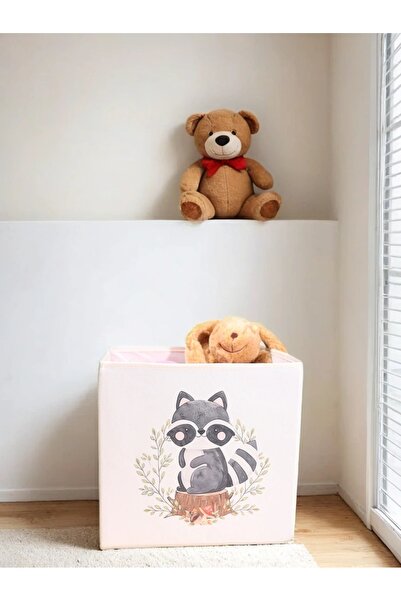 PRENDİ HOME Rakun Baskılı Kapaksız Çok Amaçlı Oyuncak Saklama Kutusu 30x30x30