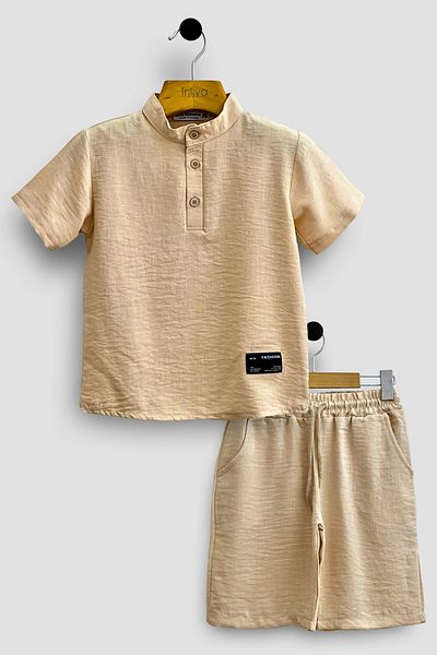 TRİLİYA Triliya Boy's Summer Set - Muslin Linen, Age 3-11, Pocket, Luxury V