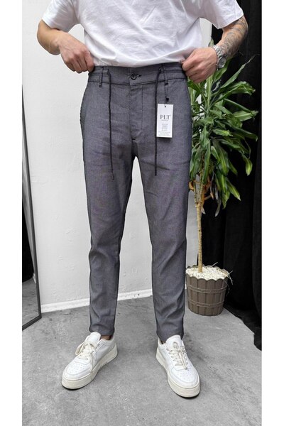 HBT Men's Belt Rope Detailed Dobby Linen Trousers