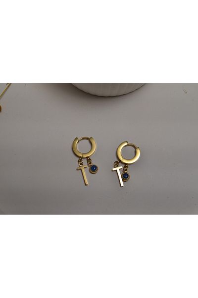 fezzstore High Quality Gold 316L'T' Letter Beaded Earrings