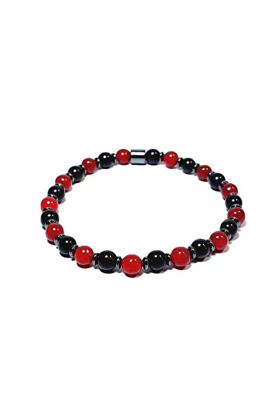 Janti Jtaw24Dob1412 Men's Bracelet Agate Ceyt Hematite Natural Red Black Desi...