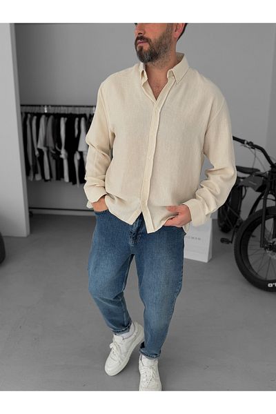 BYBASICMAN Beige Crinkle Fabric Shirt Pm-008