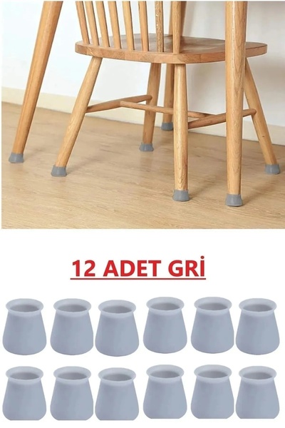 BİTERSE 12 Adet Masa Ve Sandalye Ayak Koruyucu Çizdirmez Gri Renk Kaydırmaz Silikon