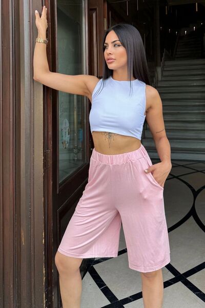 Juuuj Γυναικείο σορτς κάπρι με ελαστική μέση, αντι-ιδρωτικό ύφασμα, με τσέπες, φαρδύ