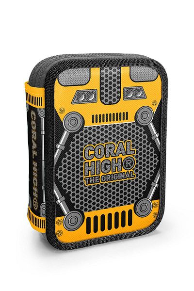 Coral High Τσάντα μολυβιού διπλής στρώσης με κίτρινο μαύρο ρομπότ για παιδιά 11156