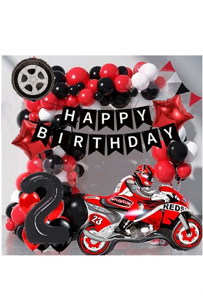 BİDOLUMUTLULUK Birthday Motorcycle Party - Age Numeral Fun Celebration Set
