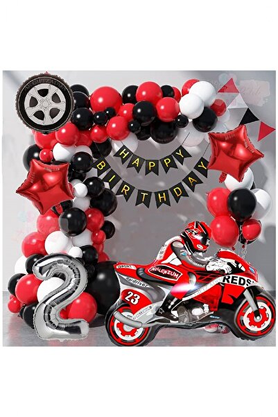 Partile Motorsiklet Yaş Rakamlı Doğum Günü Konsepti Parti Eğlence Kutlama Seti Partile