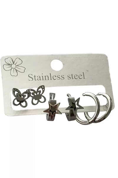 Vitastyle Silver Color 6-Piece Mixed Figured Steel Earring Set