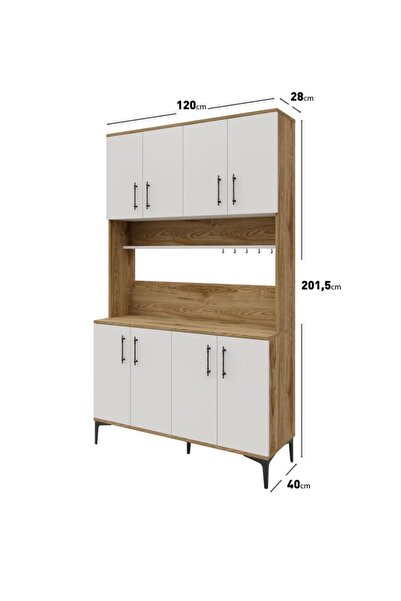 mapahomeliving Plain Metal Ayak Metal Kulp Pla8120 Kahve Köşesi 8 Kapaklı Çok Amaçlı Dolap Erzak Dolabı Kiler Dolab