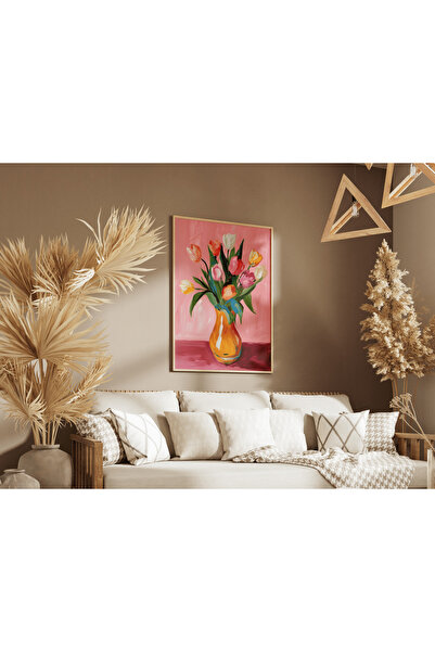 ARTCASTLE Tablou cu ramă din lemn: Dansul roz al vazăului portocaliu