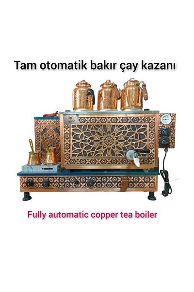 SAFİR 3-Burner Fully Automatic Copper Tea Boiler - Electric Tube, Sapphire Quality
