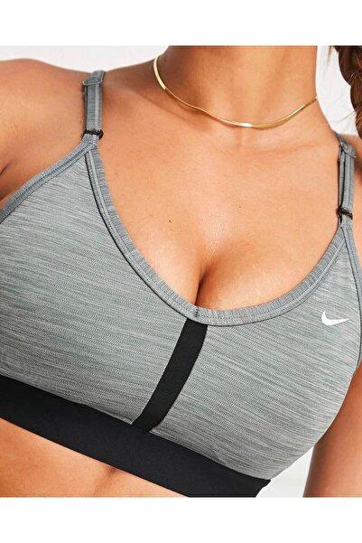 Nike Training Dri-Fit Indy V-Neck Light Support Padded Sports Bra in White -Cng-