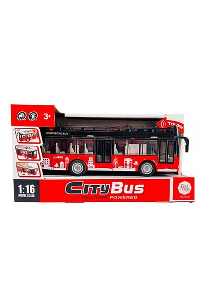 FEN TOYS Toy bus with sound and lights city passenger bus city bus tourist bus with seats on top