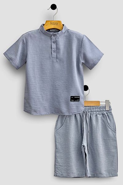 TRİLİYA Triliya Boys' Summer T-Shirt and Capri Set - Muslin Linen Organic Fabric, 3-11 Years Old, Pockets, Luxury