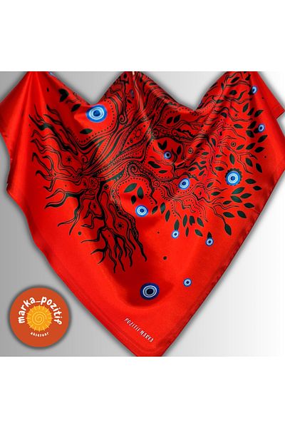 POZİTİF MRK Red Scarf - Tree of Life Evil Eye Bead Patterned Shoes