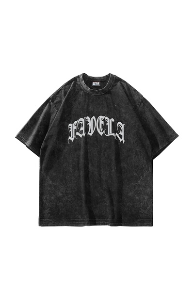 Bak Moda Favela majica sa kamenim printom, velika, unisex, periva, crna