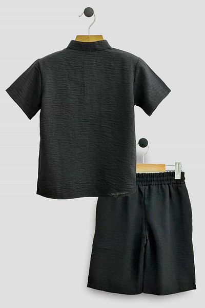 TRİLİYA Triliya Boys' Summer T-Shirt and Capri Set - Muslin Linen Organic Fabric, 3-11 Years Old, Pockets, Luxury