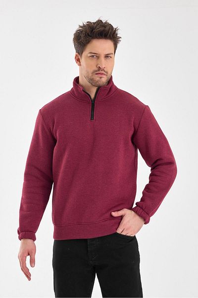 FİHA Men's Stem Neck Half Zippered Sweat Bordo