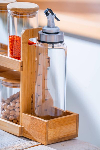 ACAR Set of 9 Boroslikat Glass Spice Rack with Malibu Bamboo Stand