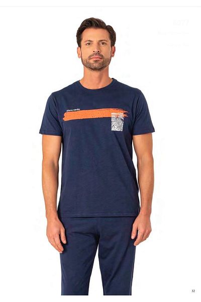Pierre Cardin Ανδρικό σετ πιτζάμες Indigo Combed Cotton - Σχέδιο κοντομάνικο RO.Z.60.EL.77.T