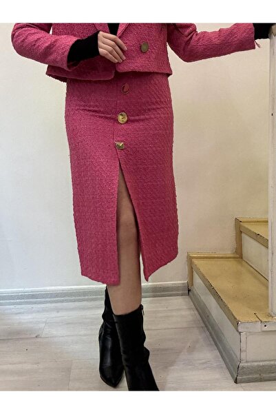 ROSSA Tweed Slit Buttoned Skirt