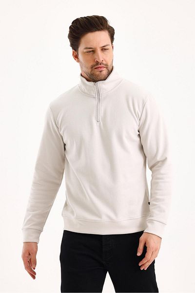 FİHA /9112-Unisex Half Zipper Lapel Sweat - Stone