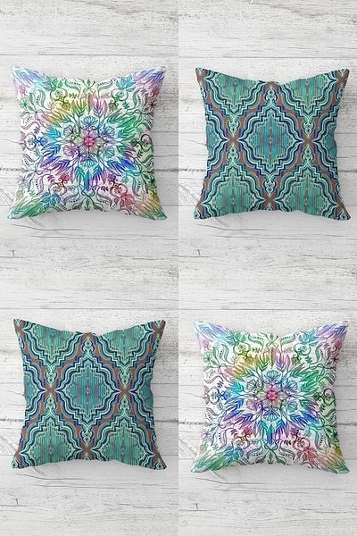 Pelangi Ethnic Patterned Colorful Hidden Zippered Throw Pillow Cover Sofa Pillow Cover Set (4pcs)