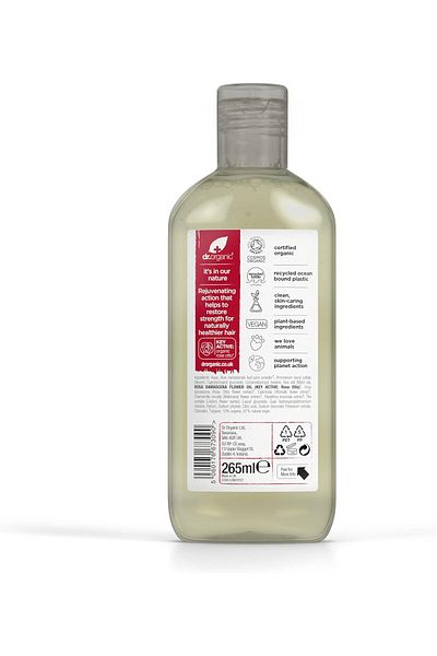 Dr. Organic شامبو دكتور أورجانيك روز أوتو، مرمم، للرجال والنساء، طبيعي، 265 مل