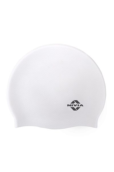 Nivia Pro Silicone Waterproof Swimming Cap | White | One Size | Unisex-Adult | Silicone | Easy Fit