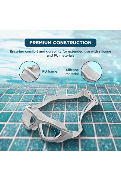 Endless Stylish Swimming Goggle with Anti-Fog & UV Protection | Silver | Silicon, PU | Leak Proof | One Size