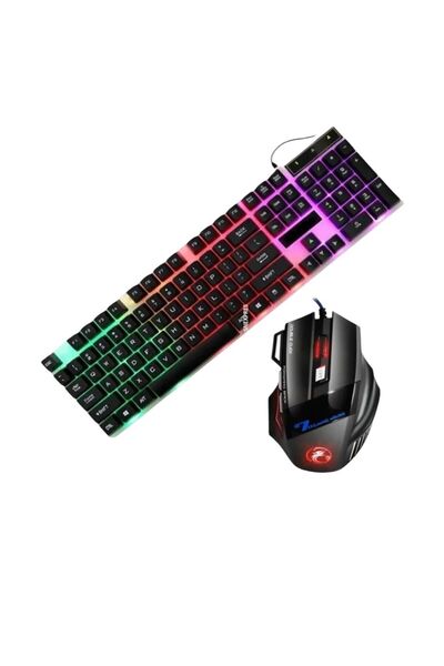 MASLİNG Oyuncu Rgb Işıklı Klavye Mause Işıklı Klavye 7 tuşlu Oyuncu Mouse