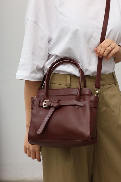 Mopia Valeria Claret Red Women's Stripe Detailed Tote Bag