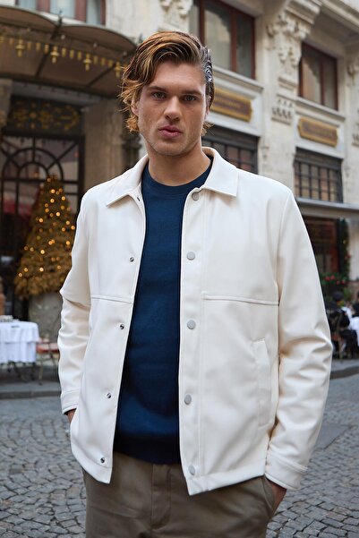 Danger Men's Shirt Collar Leather Stone Jacket