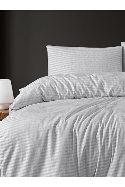 MyStory Home Lastikli Çarşaflı Tek Kişilik Nevresim Takımı Saten Gri