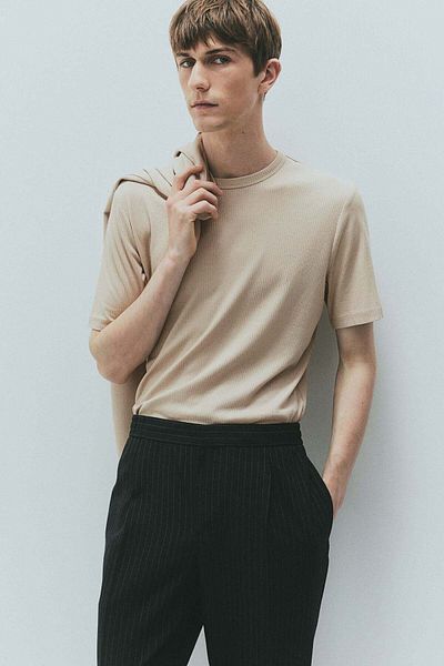 H&M Slim Fit Ribbed T-shirt